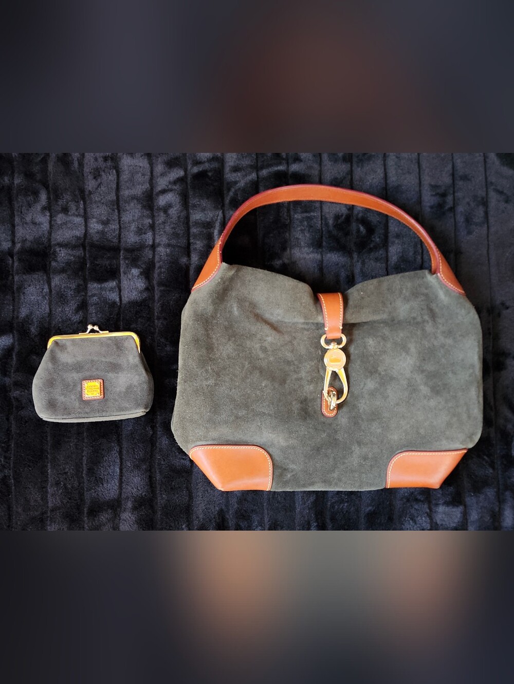 Dooney & Bourke Green Suede Leather Large Shoulder Tote And Wallet P6